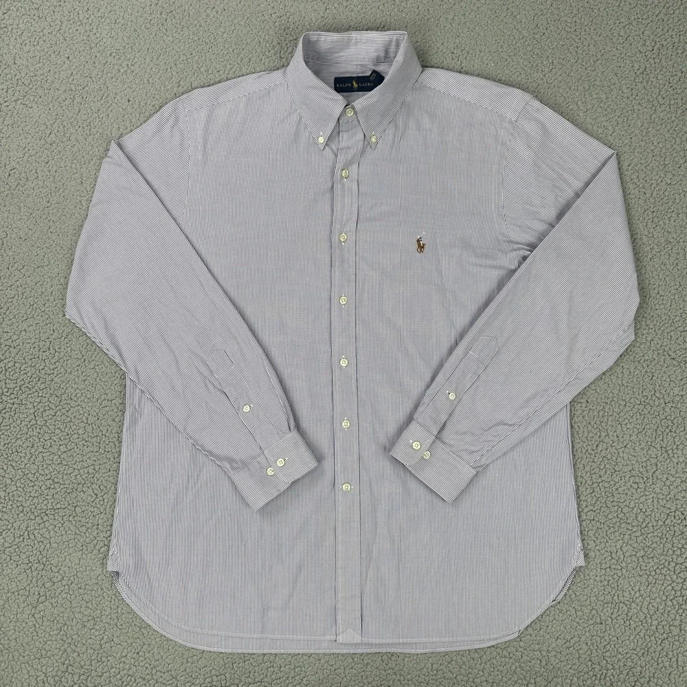 Ralph Lauren Long Sleeve Button Down Shirt Men 16.5 34/35 Striped Flesh Pony
